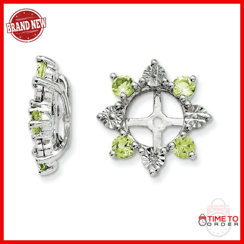 Sterling Silver Diamond Peridot Earring Jacket Pair 13mm